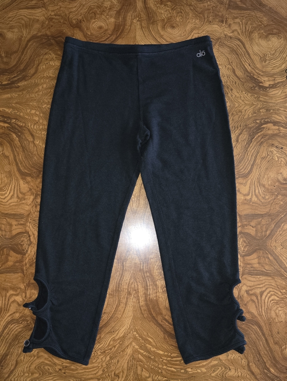 ALO Yoga Black Cropped Ankle Pants with Cutout Detail